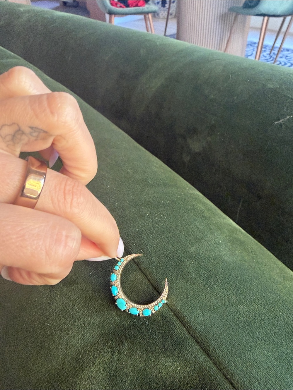 Turquoise Crescent Moon Pendant Necklace - Women Jewelry